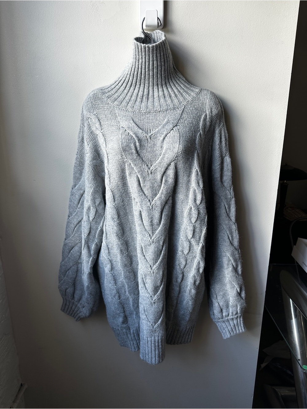 VICI Gray Cable Knit Turtleneck Sweater Oversized Chunky Longline Cozy Pullover